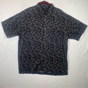 H&H Men's 100% Silk Short Sleeve Button Down Shirt Size Medium